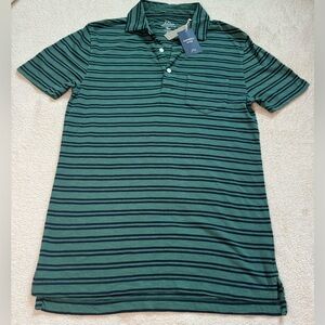 🔥JCREW polo shirt dark green striped navy pocket cotton collared t-shirt tee XS